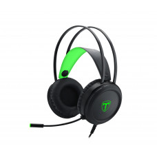 T-Dagger Ural Green Lighting|210cm Cable|3.5mm+USB|Uni-Directional Luminous Gooseneck Mic|50mm Bass Driver|Stereo Gaming Headset - Black/Green