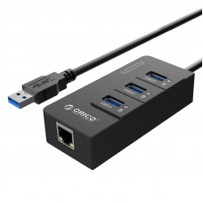 Orico 3 Port USB3.0 Hub With Gigabit Ethernet Adapter - Black