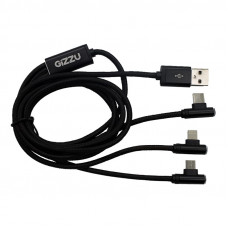 GIZZU 3in1 USB to Micro USB/Type-C/Lightning Right Angle 1.2M Cable - Black